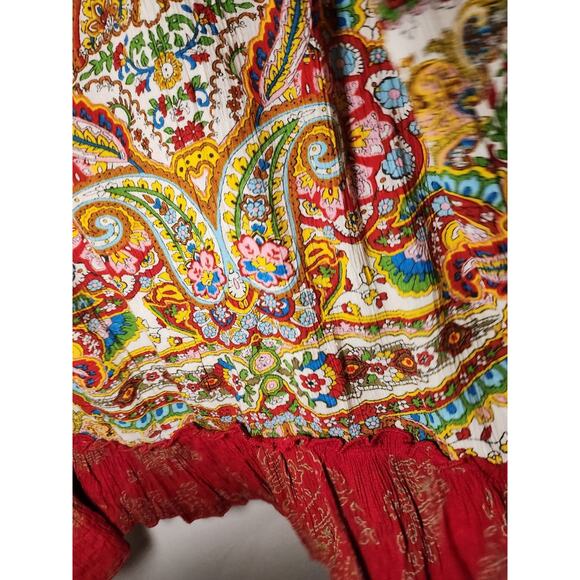 Bila Women's Top Size XL Red White Paisley Tank Sleeveless Tassel Bohemian - Picture 5 of 11